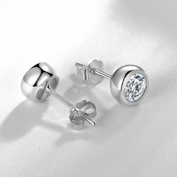 Tiny Small Bubble Cubic Zirconia Round Stud Earrings - Picture 2 of 4